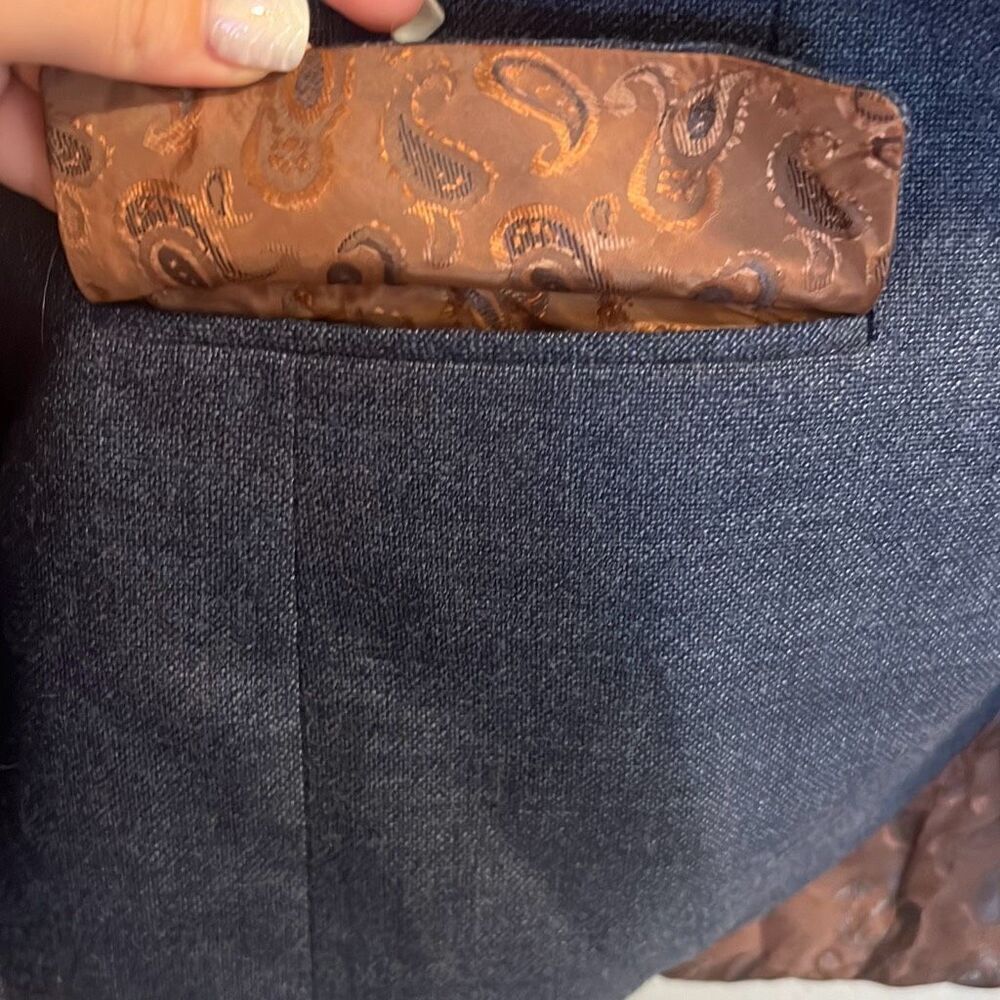 K Kimmy Custom Tailor Navy & Brown Paisley Blazer - image 5
